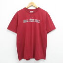 【中古】古着 ナイキ NIKE 半袖 ビンテージ ヴィンテージTシャツ メンズ 00年代 00s センタースウォッシュ アラバマクリムゾンタイド コットン クルーネック 丸首 エンジ XLサイズ 中古 | 春夏 夏物 夏服 ヴィンテージTシャツ メンズファッション カットソー ティーシ