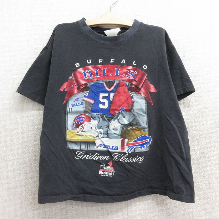 【中古】古着 半袖 ビンテージ ヴィンテージTシャツ キッズ ボーイズ 子供服 90年代 90s NFL バッファロービルズ コットン クルーネック 丸首 USA製 アメリカ製 黒 ブラック アメフト スーパーボウル | 春夏 春物 春服 秋冬 秋物 秋服 女の子 子ども服 こども服 カジュ 2OF