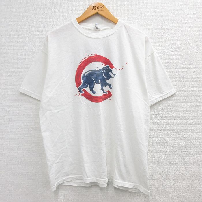 【中古】古着 半袖Tシャツ メンズ MLB シカゴカブス リグレーフィールド コットン クルーネック 丸首 白 ホワイト メジャーリーグ ベースボール 野球 XLサイズ 中古 | 春夏 夏物 夏服 ヴィンテージTシャツ メンズファッション カットソー ティーシャツ ティシャツ メン 3OF