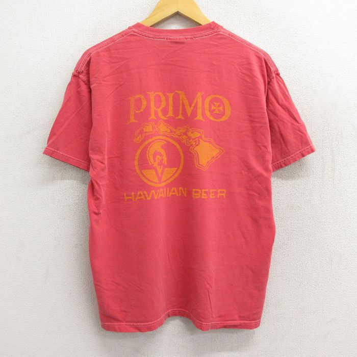 【中古】古着 半袖Tシャツ メンズ プリモ ビール コットン クルーネック 丸首 赤系 レッド XLサイズ 中古 | 春夏 夏物 夏服 ヴィンテージTシャツ メンズファッション カットソー ティーシャツ ティシャツ メンズTシャツ 半袖Tシャツ 半袖ティーシャツ カジュアルTシャ