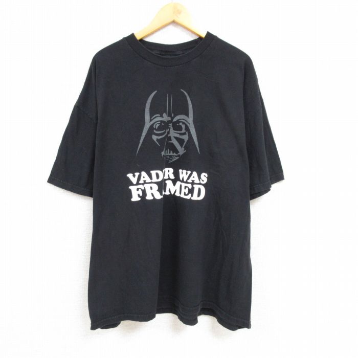 【中古】古着 半袖Tシャツ メンズ スターウォーズ STAR WARS ダースベイダー 大きいサイズ 2L LL ビッグシルエット ゆったり ビッグサイズ オーバーサイズ コットン クルーネック 丸首 黒 ブラック XLサイズ 中古 中古メンズ半袖プリントキャラクター