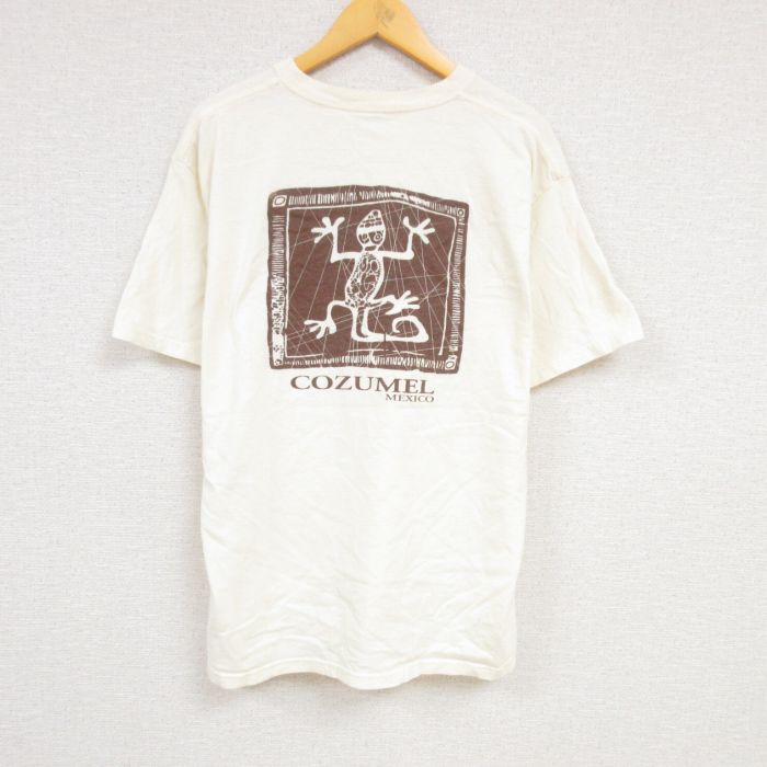 古着 半袖Tシャツ メンズ コスメル メキシコ クルーネック 丸首 生成り Lサイズ 中古 中古メンズ半袖プリントキャラクター