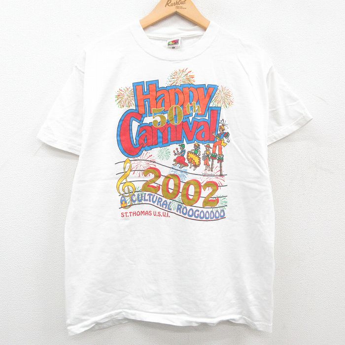 【中古】古着 半袖 ビンテージ ヴィンテージTシャツ メンズ 00年代 00s カーニバル コットン クルーネック 丸首 白 ホワイト Lサイズ 中古 | 春夏 夏物 夏服 ヴィンテージTシャツ メンズファッション カットソー ティーシャツ ティシャツ メンズTシャツ 半袖Tシャツ 半