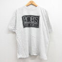 古着 半袖 ビンテージ ヴィンテージTシャツ メンズ 90年代 90s BOBS STORES 大きいサイズ 2L LL ビッグシルエット ゆったり ビッグサイズ オーバーサイズ クルーネック 丸首 薄グレー 霜降り XLサイズ 中古 | 春夏 夏物 夏服 ヴィンテージTシャツ メンズファッ