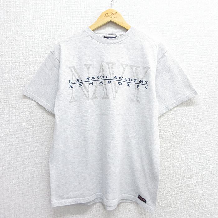 【中古】古着 ジャンスポーツ 半袖 ビンテージ ヴィンテージTシャツ メンズ 90年代 90s ミリタリー NAVAL ネイビー NAVY クルーネック 丸首 USA製 アメリカ製 薄グレー 霜降り Lサイズ 中古 | 春夏 夏物 夏服 ヴィンテージTシャツ メンズファッション カットソー ティ