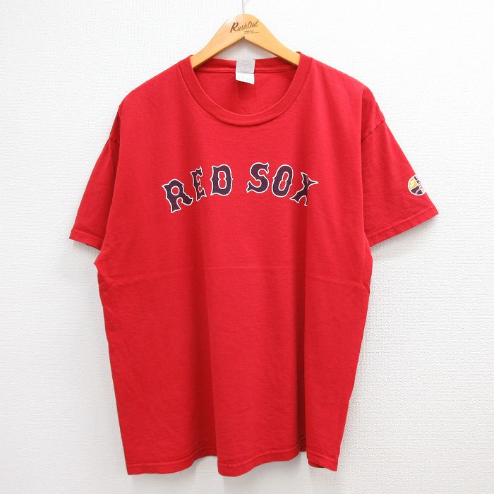 【中古】古着 半袖 ビンテージ ヴィンテージTシャツ メンズ 00年代 00s MLB ボストンレッドソックス ジョシュベケット 19 ワールドシリーズ コットン 大きいサイズ 2L LL ビッグシルエット ゆったり ビッグサイズ オーバーサイズ クルーネック 丸首 赤 レッド メジャー