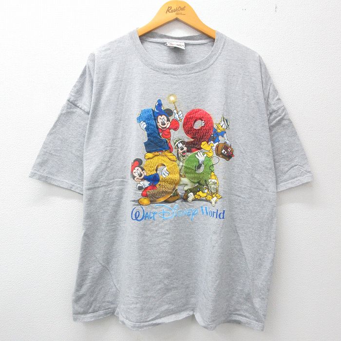 古着 半袖 ビンテージ ヴィンテージTシャツ メンズ 00年代 00s ディズニー DISNEY ミッキー MICKEY MOUSE ミニー 大きいサイズ 2L LL ビッグシルエット ゆったり ビッグサイズ オーバーサイズ クルーネック 丸首 グレー 霜降り XLサイズ 中古 551180