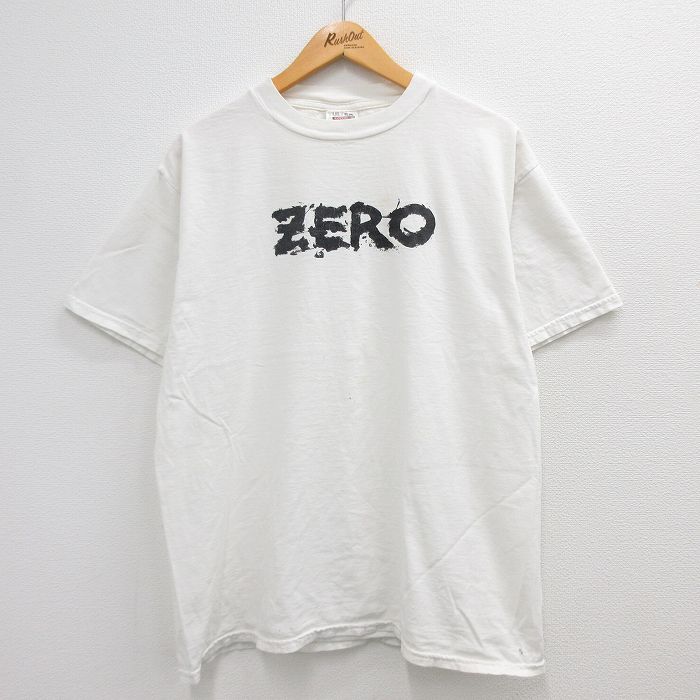 楽天古着屋RushOut【中古】古着 半袖 ビンテージ ヴィンテージTシャツ メンズ 90年代 90s ZERO コットン クルーネック 丸首 白 ホワイト XLサイズ 中古 | 春夏 夏物 夏服 ヴィンテージTシャツ メンズファッション カットソー ティーシャツ ティシャツ メンズTシャツ 半袖Tシャツ 半袖テ 2OF