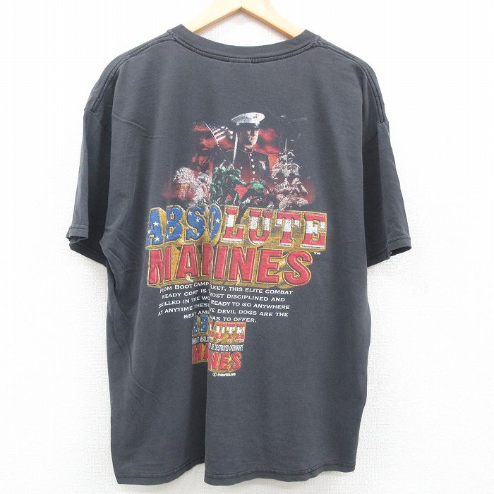 【中古】古着 半袖 ビンテージ ヴィンテージTシャツ メンズ 00年代 00s ABSOLUTE MARINES ミリタリー 大きいサイズ 2L LL ビッグシルエット ゆったり ビッグサイズ オーバーサイズ コットン クルーネック 丸首 黒 ブラック XLサイズ 中古 | 春夏 夏物 夏服 ヴィンテー