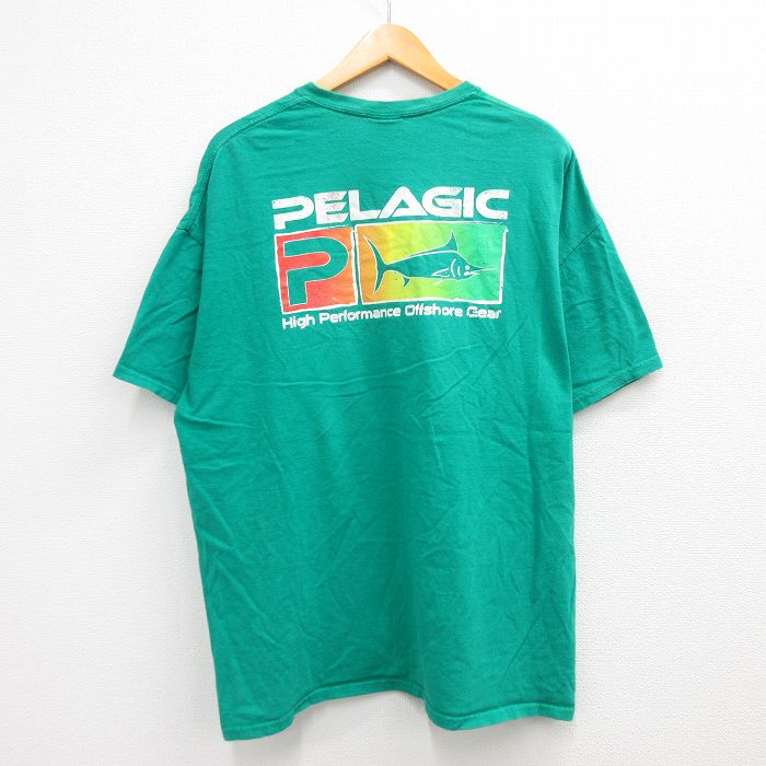 【中古】古着 半袖 ビンテージ ヴィンテージTシャツ メンズ 00年代 00s カジキマグロ PELAGIC コットン 大きいサイズ 2L LL ビッグシルエット ゆったり ビッグサイズ オーバーサイズ クルーネック 丸首 緑 グリーン XLサイズ 中古 | 春夏 夏物 夏服 ヴィンテージTシャ 2OF