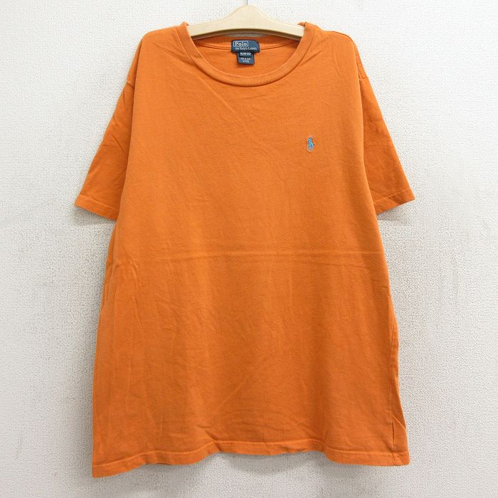 【中古】古着 ラルフローレン Ralph Lauren 半袖 ブランドTシャツ キッズ ボーイズ 子供服 90年代 90s ワンポイントロゴ コットン クルーネック 丸首 オレンジ | 春夏 春物 春服 秋冬 秋物 秋服 女の子 子ども服 こども服 カジュアル ファッション おしゃれ かわいい