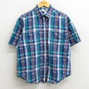 【中古】古着 半袖シャツ レディース 90年代 90s ネイティブ柄 ラグ柄 コットン 紺他 ネイビー 中古 ブラウス トップス | 春夏 春物 春服 秋冬 秋...
