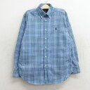 【中古】古着 ラルフローレン Ralph Lauren 長袖 ブランドシャツ キッズ ボーイズ 子供服 90年代 90s ワンポイントロゴ コットン ボタンダウン 薄紺他 ネイビー チェック | 春夏 春物 春服 秋冬 秋物 秋服 女の子 子ども服 こども服 カジュアル ファッション おしゃれ