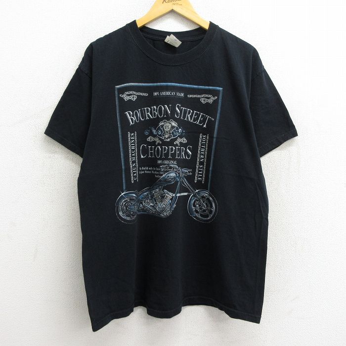 【中古】古着 半袖 ビンテージ ヴィンテージTシャツ メンズ 00年代 00s バイク バーボンストリートチョッパーズ コットン クルーネック 丸首 黒 ブラック XLサイズ 中古 | 春夏 夏物 夏服 メンズファッション カットソー ティーシャツ ティシャツ メンズTシャツ 半袖T