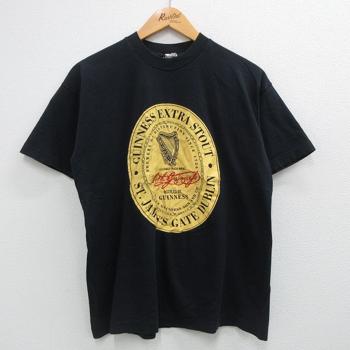 古着 半袖 ビンテージ ヴィンテージTシャツ メンズ 90年代 90s ギネス エクストラスタウト ビール コットン クルーネック 丸首 USA製 アメリカ製 黒 ブラック Mサイズ 中古 | 春夏 夏物 夏服 ヴィンテージTシャツ メンズファッション カットソー ティーシャツ