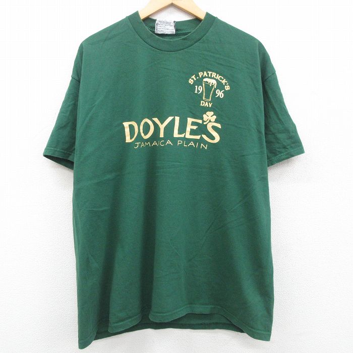 【中古】古着 リー Lee 半袖 ビンテージ ヴィンテージTシャツ メンズ 90年代 90s 聖パトリックの祝日 ビール DOYLES 大きいサイズ 2L LL ビッグシルエット ゆったり ビッグサイズ オーバーサイズ コットン クルーネック 丸首 USA製 アメリカ製 緑 グリーン XLサイズ 中 2OF