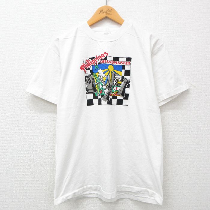 【中古】古着 半袖 ビンテージ ヴィンテージTシャツ メンズ 90年代 90s フィリピン チェス クルーネック 丸首 白 ホワイト Lサイズ 中古 春夏 夏物 夏服 ヴィンテージTシャツ メンズファッション カットソー ティーシャツ ティシャツ メンズTシャツ 半袖Tシャツ 半袖 2OF