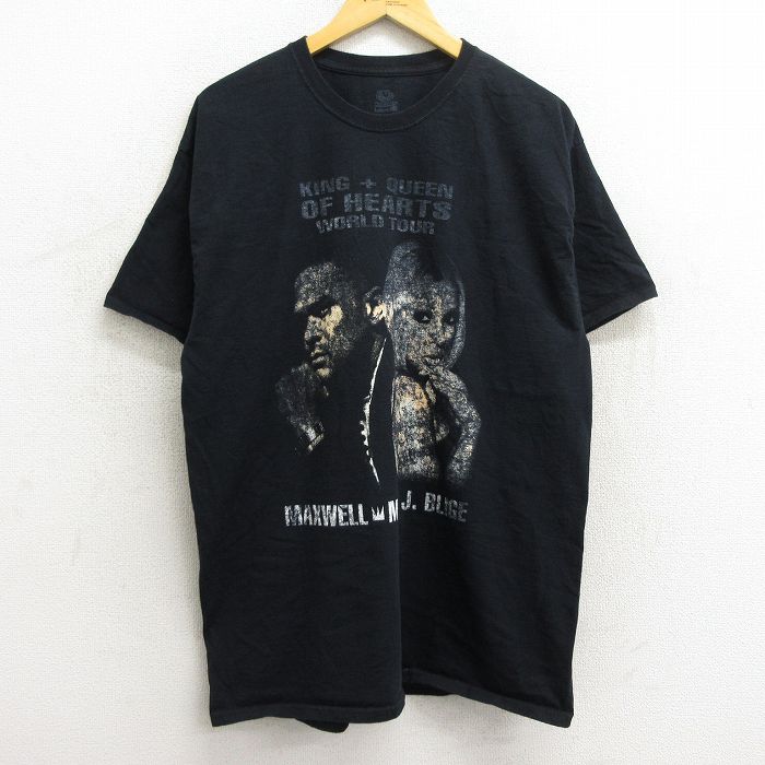 【中古】古着 半袖 ロックTシャツ バンドTシャツ メンズ マックスウェル メアリーJブライジ コットン クルーネック 丸首 黒 ブラック XLサイズ 中古 | 春夏 夏物 夏服 メンズファッション カットソー ティーシャツ ティシャツ メンズTシャツ 半袖Tシャツ 半袖ティーシ