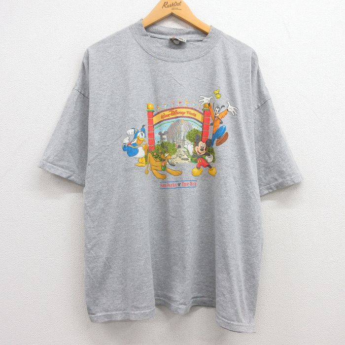 古着 半袖 ビンテージ ヴィンテージTシャツ メンズ 00年代 00s ディズニー DISNEY ミッキー MICKEY MOUSE ドナルド 大きいサイズ 2L LL ビッグシルエット ゆったり ビッグサイズ オーバーサイズ クルーネック 丸首 グレー 霜降り XLサイズ 中古 551180