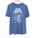 【中古】古着 半袖Tシャツ メンズ スターウォーズ STAR WARS R2-D2 C-3PO ルークスカイウォーカー 大きいサイズ 2L LL ビッグシルエット ゆったり ビッグサイズ オーバーサイズ クルーネック 丸首 紺 ネイビー 霜降り XLサイズ 中古 中古メンズ半袖プリントキャラクタ