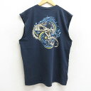 【中古】古着 ビンテージ ヴィンテージ ノースリーブTシャツ メンズ 00年代 00s 龍 陰陽 コットン クルーネック 丸首 紺 ネイビー XLサイズ 中古 ...