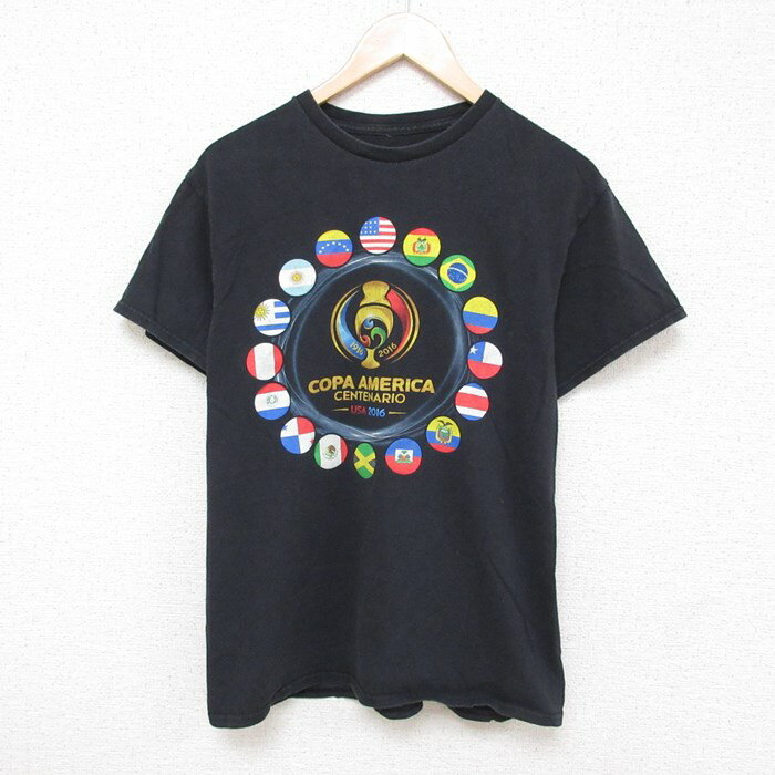 【中古】古着 半袖Tシャツ メンズ コパ アメリカ センテナリオ コットン クルーネック 丸首 黒 ブラック Mサイズ 中古 中古メンズ半袖プリントキャラクター 2OF