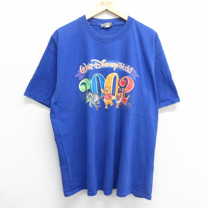 古着 半袖 ビンテージ ヴィンテージTシャツ メンズ 00年代 00s ディズニー DISNEY くまのプーさん ティガー 大きいサイズ 2L LL ビッグシルエット ゆったり ビッグサイズ オーバーサイズ コットン クルーネック 丸首 青 ブルー XLサイズ 中古 551180 2OF