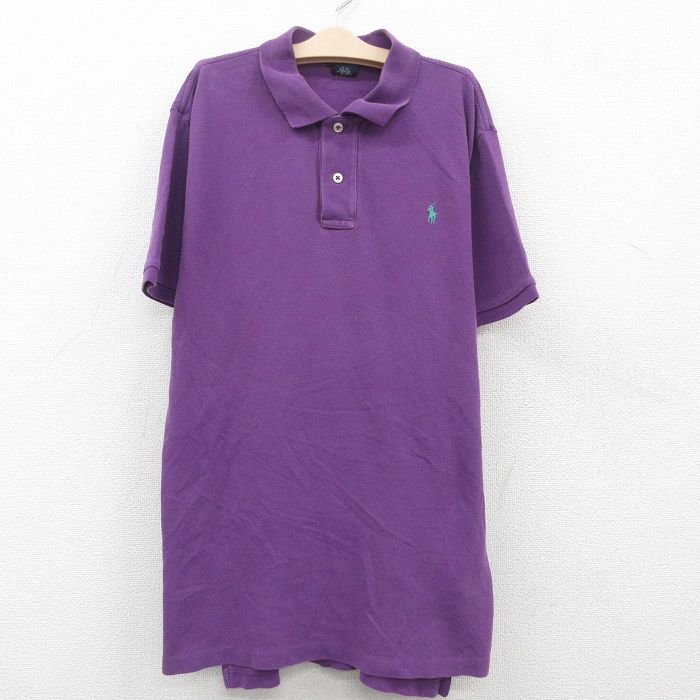 【中古】古着 ラルフローレン Ralph Lauren 半袖 ブランド ポロシャツ キッズ ボーイズ 子供服 90年代 90s ワンポイントロゴ 鹿の子 コットン 紫 パープル | 春夏 春物 春服 秋冬 秋物 秋服 女の子 子ども服 こども服 カジュアル ファッション おしゃれ かわいい 0OF