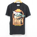 【中古】古着 半袖Tシャツ メンズ ドラマ スターウォーズ STAR WARS マンダロリアン ベビーヨーダー コットン クルーネック 丸首 黒 ブラック Lサイズ 中古 中古メンズ半袖プリントキャラクター