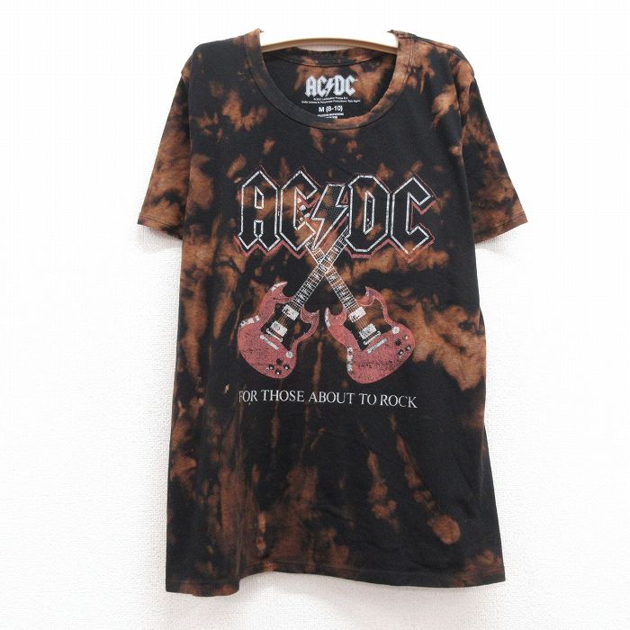 【中古】古着 半袖 ロックTシャツ バンドTシャツ キッズ ボーイズ 子供服 AC/DC クルーネック 丸首 黒他 ブラック ブリーチ加工 | 春夏 春物 春服 秋冬 秋物 秋服 女の子 子ども服 こども服 カジュアル ファッション おしゃれ かわいい