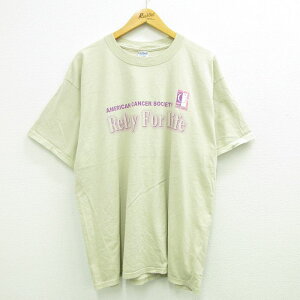 【中古】古着 半袖 ビンテージ ヴィンテージTシャツ メンズ 00年代 00s アメリカがん協会 リレーフォーライフ 大きいサイズ 2L LL ビッグシルエット ゆったり ビッグサイズ オーバーサイズ コットン クルーネック 丸首 ベージュ カーキ XLサイズ 中古 | 春夏