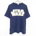 【中古】古着 半袖Tシャツ メンズ スターウォーズ STAR WARS 大きいサイズ 2L LL ビッグシルエット ゆったり ビッグサイズ オーバーサイズ クルーネック 丸首 紺 ネイビー XLサイズ 中古 中古メンズ半袖プリントキャラクター