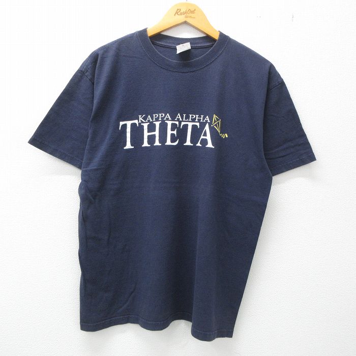 【中古】古着 半袖 ビンテージ ヴィンテージTシャツ メンズ 00年代 00s カッパアルファ シータ テュレーン大学 コットン クルーネック 丸首 紺 ネイビー Lサイズ 中古 | 春夏 夏物 夏服 ヴィンテージTシャツ メンズファッション カットソー ティーシャツ ティシャツ メ