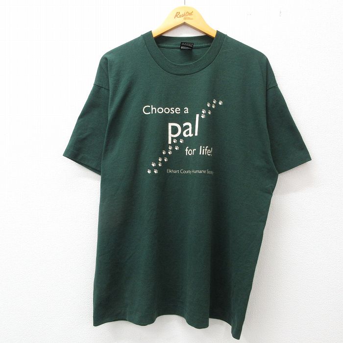 【中古】古着 半袖 ビンテージ ヴィンテージTシャツ メンズ 90年代 90s Choose 足跡 クルーネック 丸首 濃緑 グリーン XLサイズ 中古 | 春夏 夏物 夏服 ヴィンテージTシャツ メンズファッション カットソー ティーシャツ ティシャツ メンズTシャツ 半袖Tシャツ 半袖テ 2OF