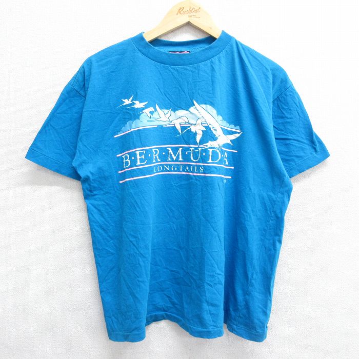 【中古】古着 半袖 ビンテージ ヴィンテージTシャツ メンズ 90年代 90s バミューダ諸島 鳥 コットン クルーネック 丸首 青 ブルー Lサイズ 中古 | 春夏 夏物 夏服 ヴィンテージTシャツ メンズファッション カットソー ティーシャツ ティシャツ メンズTシャツ 半袖Tシャ