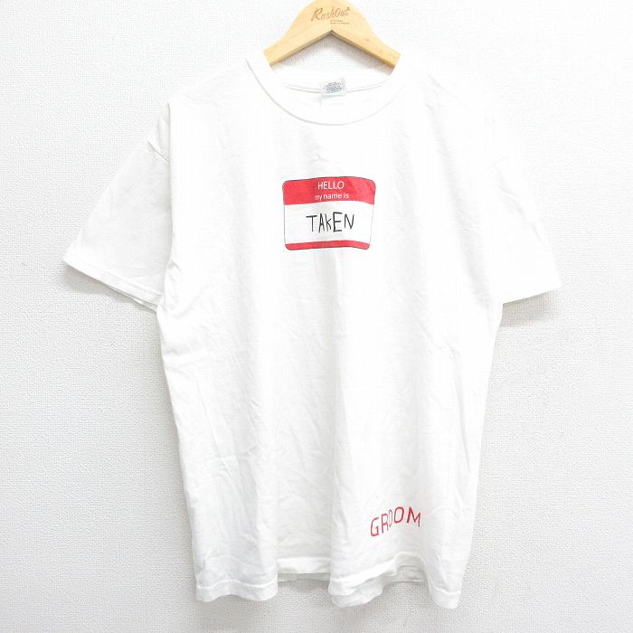【中古】古着 半袖 ビンテージ ヴィンテージTシャツ メンズ 00年代 00s HELLO GROOM コットン クルーネック 丸首 白 ホワイト Lサイズ 中古 | 春夏 夏物 夏服 ヴィンテージTシャツ メンズファッション カットソー ティーシャツ ティシャツ メンズTシャツ 半袖 5OF
