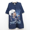 【中古】古着 半袖 ビンテージ ヴィンテージTシャツ キッズ ボーイズ 子供服 90年代 90s NHL ニューヨークレンジャーズ エドモントオイラーズ ウェイングレッキー コットン クルーネック 丸首 紺 ネイビー アイスホッケー | 春夏 春物 春服 秋冬 秋物 秋服 女の子 子ど 3OF