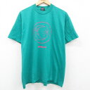 【中古】古着 半袖 ビンテージ ヴィンテージTシャツ メンズ 90年代 90s 月 クルーネック 丸首 USA製 アメリカ製 青 ブルー 緑 グリーン XLサイズ 中古 | 春夏 夏物 夏服 ヴィンテージTシャツ メンズファッション カットソー ティーシャツ ティシャツ メンズT