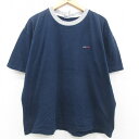 【中古】古着 トミーヒルフィガー TOMMY HILFIGER 半袖 ビンテージ ヴィンテージ ブランドTシャツ メンズ 90年代 90s ワンポイントロゴ 大きいサイズ 2L LL ビッグシルエット ゆったり ビッグサイズ オーバーサイズ コットン クルーネック 丸首 USA製 アメリカ製 紺他