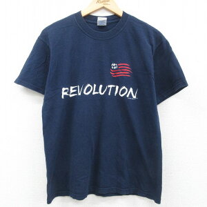 【中古】古着 半袖 ビンテージ ヴィンテージTシャツ メンズ 00年代 00s MLS ニューイングランドレボリューション テイラートウェルマン サッカー コットン クルーネック 丸首 紺 ネイビー Mサイズ 中古 | 春夏 夏物 夏服 ヴィンテージTシャツ メンズファッシ
