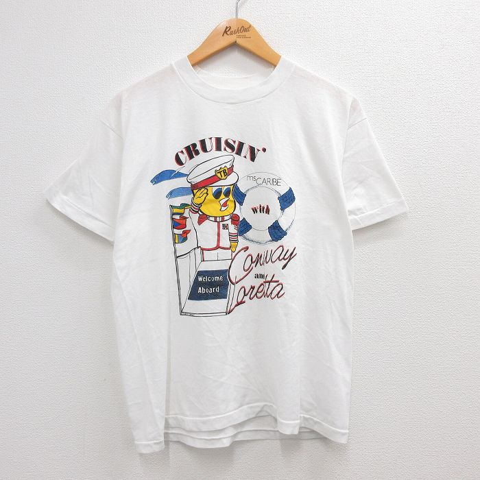 【中古】古着 半袖 ビンテージ ヴィンテージTシャツ メンズ 80年代 80s クルージン 浮き輪 クルーネック 丸首 白 ホワイト 【spe】 XLサイズ 中古 | 春夏 夏物 夏服 ヴィンテージTシャツ メンズファッション カットソー ティーシャツ ティシャツ メンズTシャツ 半袖Tシ