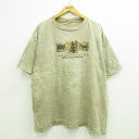 【中古】古着 半袖 ビンテージ ヴィンテージTシャツ メンズ 90年代 90s アディロンダック クマ シカ 大きいサイズ 2L LL ビッグシルエット ゆったり ビッグサイズ オーバーサイズ クルーネック 丸首 薄茶系 ブラウン XLサイズ 中古 | 春夏 夏物 夏服 ヴィンテージTシャ