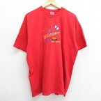 【中古】古着 半袖 ビンテージ ヴィンテージTシャツ メンズ 00年代 00s ニューヨーク ブロードウェイ 車 刺繍 大きいサイズ 2L LL ビッグシルエット ゆったり ビッグサイズ オーバーサイズ コットン クルーネック 丸首 赤 レッド XLサイズ 中古 | 春夏 夏物 夏服 ヴィ