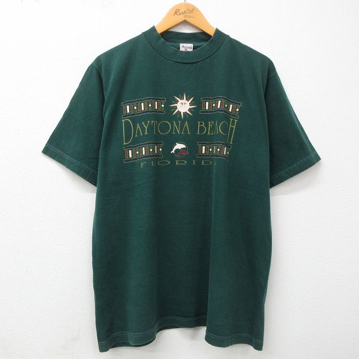 【中古】古着 半袖 ビンテージ ヴィンテージTシャツ メンズ 00年代 00s デイトナビーチ フロリダ イルカ コットン クルーネック 丸首 濃緑 グリーン XLサイズ 中古 | 春夏 夏物 夏服 ヴィンテージTシャツ メンズファッション カットソー ティーシャツ ティシャツ メン