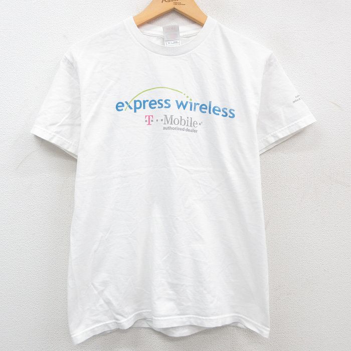 【中古】古着 Tモバイル 半袖 ビンテージ ヴィンテージTシャツ メンズ 00年代 00s express wireless 足跡 コットン クルーネック 丸首 白 ホワイト Mサイズ 中古 | 春夏 夏物 夏服 ヴィンテー…