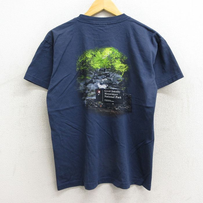 【中古】古着 半袖 ビンテージ ヴィンテージTシャツ メンズ 00年代 00s グレートスモーキー山脈国立公園 コットン クルーネック 丸首 USA製 アメリカ製 薄紺 ネイビー Mサイズ 中古 | 春夏 夏物 夏服 ヴィンテージTシャツ メンズファッション カットソー ティーシャツ