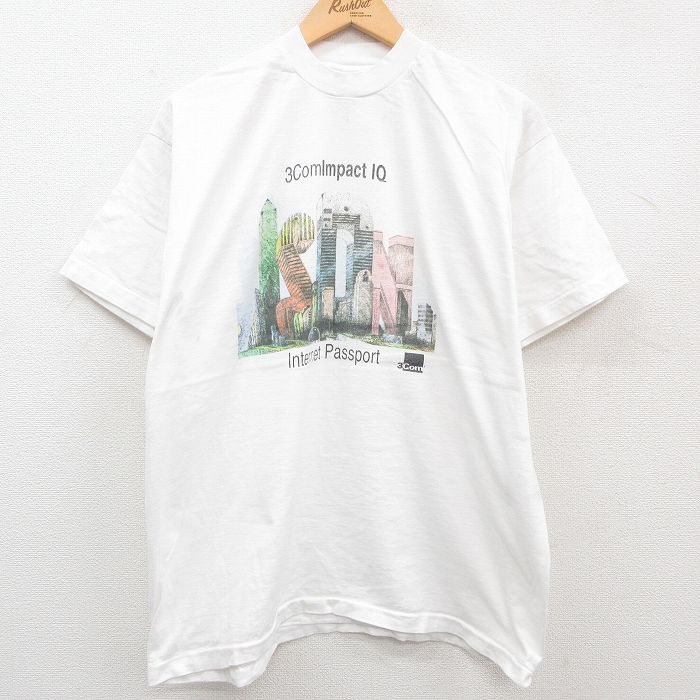 【中古】古着 半袖 ビンテージ ヴィンテージTシャツ メンズ 00年代 00s スリーコム Internet Passport 大きいサイズ 2L LL ビッグシルエット ゆったり ビッグサイズ オーバーサイズ コットン クルーネック 丸首 白 ホワイト 【spe】 XLサイズ 中古 | 春夏 夏物 夏服 ヴ