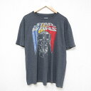 【中古】古着 半袖Tシャツ メンズ スターウォーズ STAR WARS ダースベイダー 大きいサイズ 2L LL ビッグシルエット ゆったり ビッグサイズ オーバーサイズ クルーネック 丸首 濃グレー 霜降り XLサイズ 中古 中古メンズ半袖プリントキャラクター