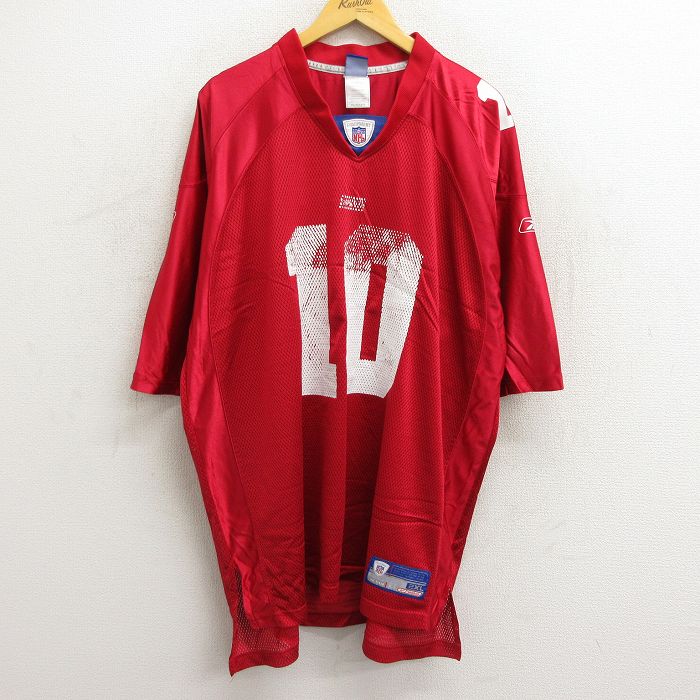 【中古】古着 リーボック REEBOK 半袖 ビンテージ ヴィンテージ フットボールTシャツ メンズ 00年代 00s NFL ニューヨークジャイアンツ イーライマニング 10 大きいサイズ 2L LL ビッグシルエット ゆったり ビッグサイズ オーバーサイズ ロング丈 メッシュ地 Vネック