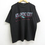 【中古】古着 半袖 ビンテージ ヴィンテージTシャツ メンズ 90年代 90s アトランティックシティ ニュージャージー 大きいサイズ 2L LL ビッグシルエット ゆったり ビッグサイズ オーバーサイズ コットン クルーネック 丸首 黒 ブラック XLサイズ 中古 | 春夏 夏物 夏服